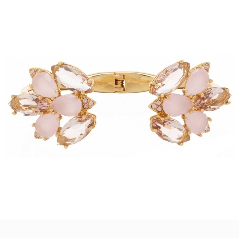 kate spade Blushing Blooms Open Cuff Bracelet Hinged 12k Goldplate Crystals NWT